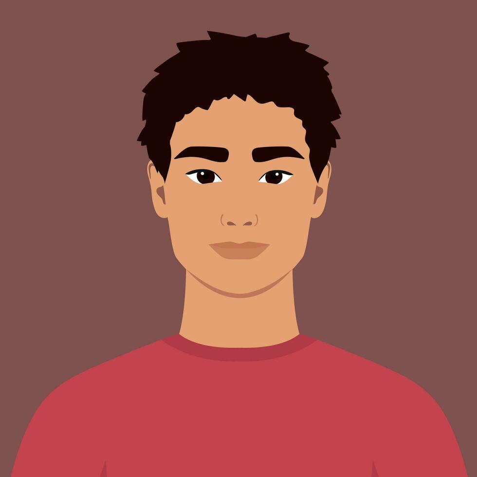 Young man portrait. Full face abstract male avatar in flat style vector