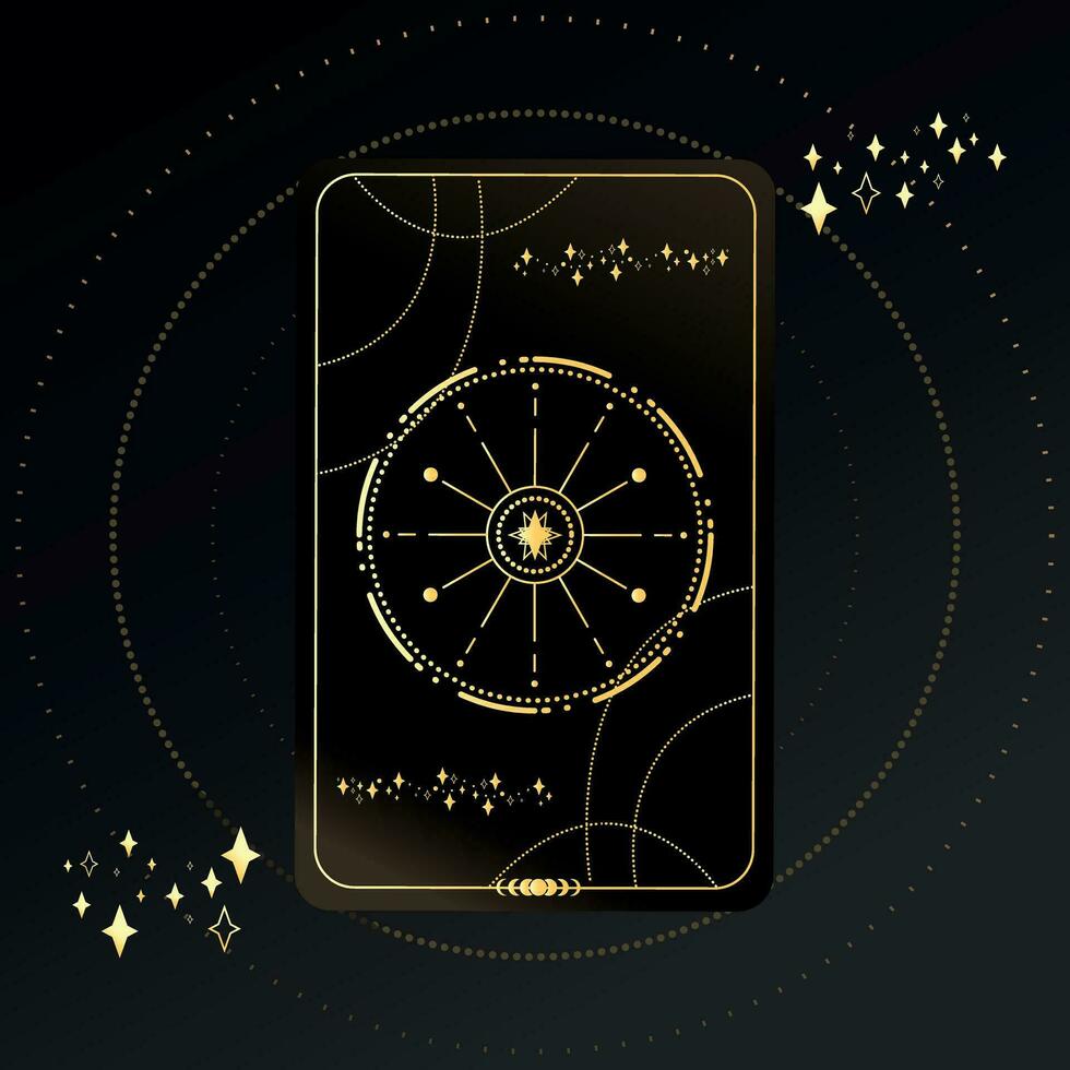 Gold Tarot card with a star on a black background with stars. Tarot symbolism. Mystery, astrology, esoteric vector