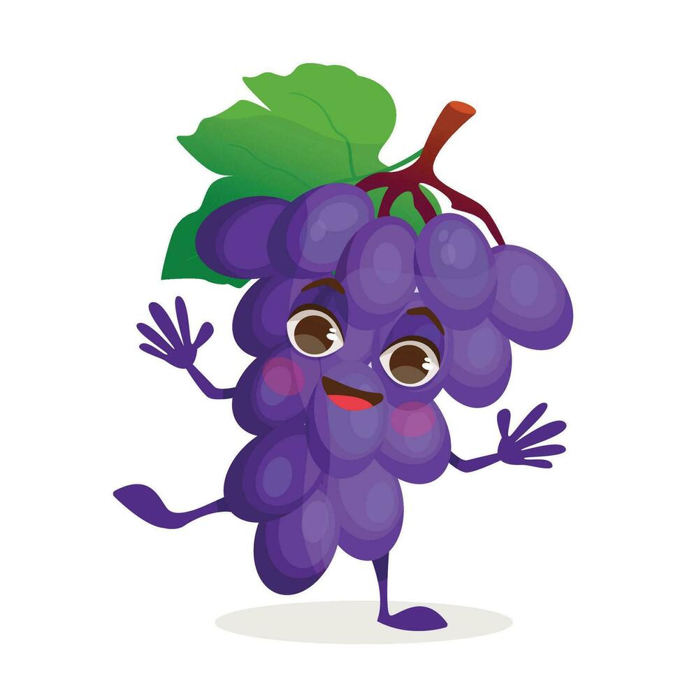 Berry cartoon character - Grape. Berries with face, arms and legs. Vector graphic.