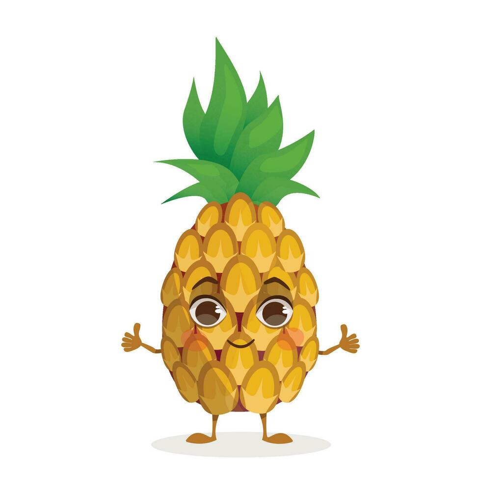 Fruta dibujos animados personaje - piña. Fruta con rostro, brazos y piernas. vector gráfico.