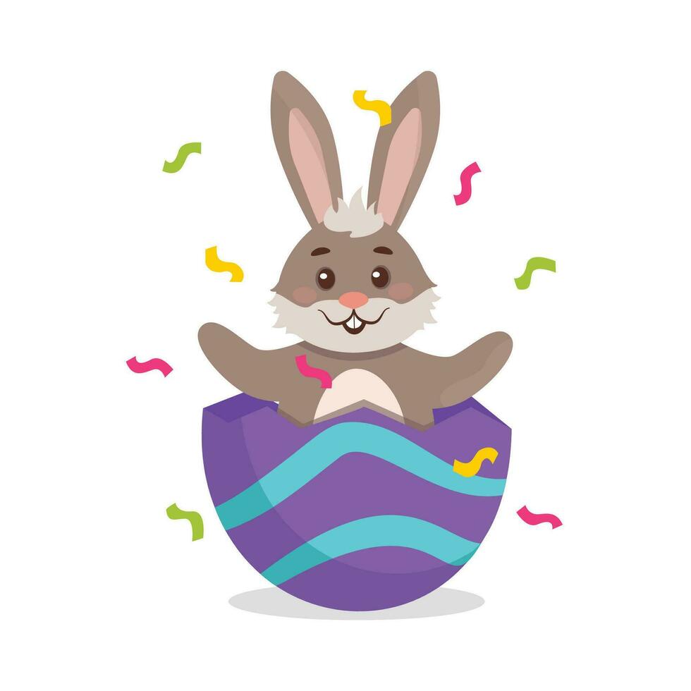 Easter Bunny hatched from a painted egg. Easter. Vector graphic.