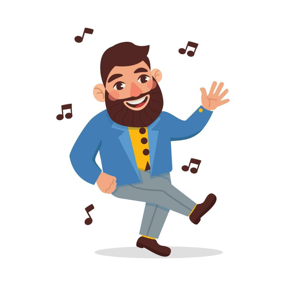 hombre con un barba en un chaqueta bailes a el música. vector gráfico.