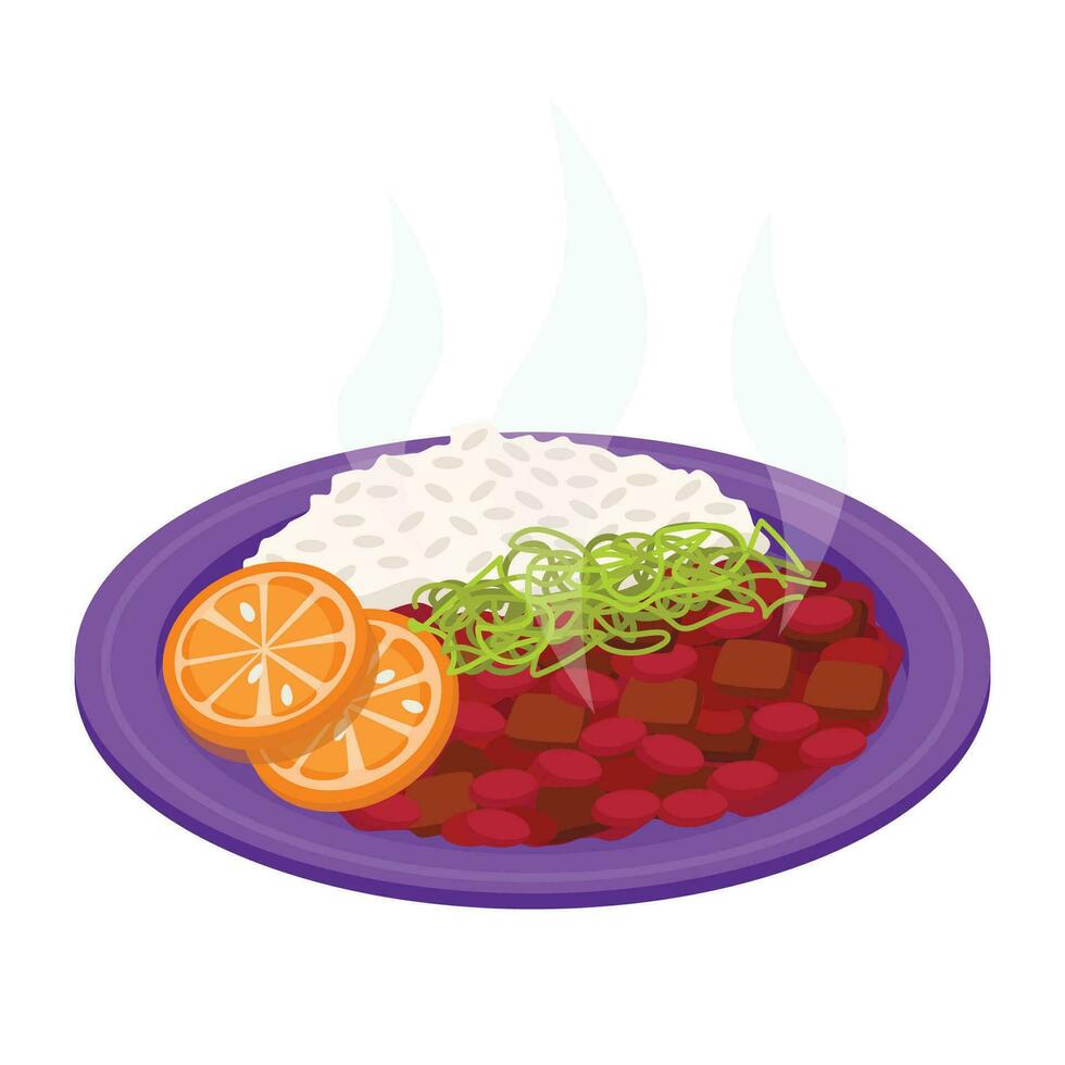 fajoada. plato de frijoles, carne productos y farofa con arroz. vector gráfico.