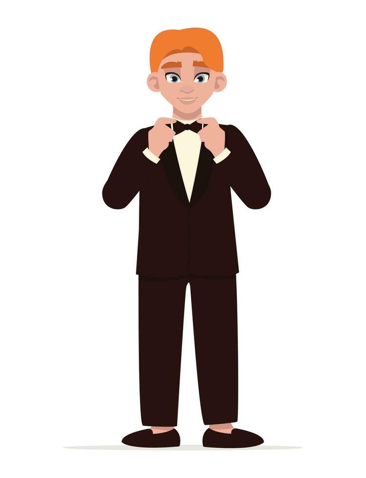 Handsome guy in a suit at the prom. Vector graphic.
