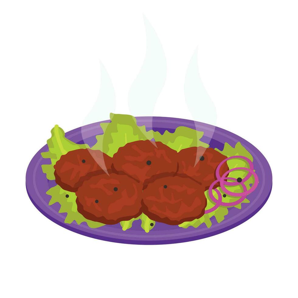 Meat cutlets with greenery, and vegetables. Vector graphic.