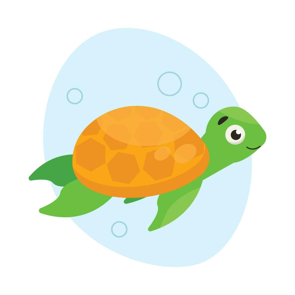 Cute turtle swims in the water. Sea life. Vector graphic.