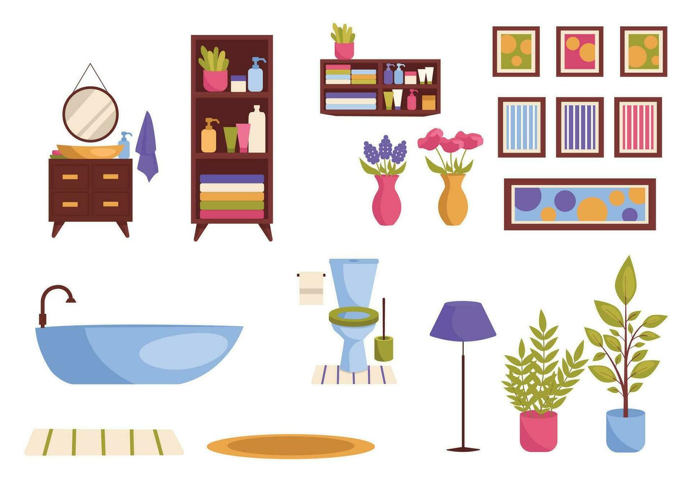 Set of furniture and interior items. Bathroom. Vector graphics on a white background.