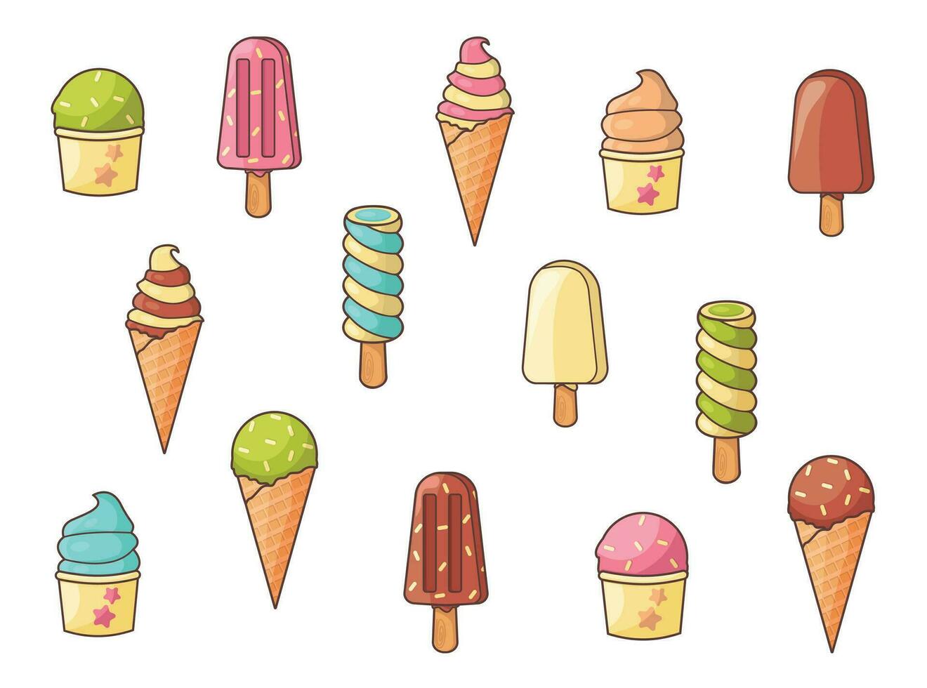 Set of different types of ice cream. Dessert. Vector graphic. 25769373