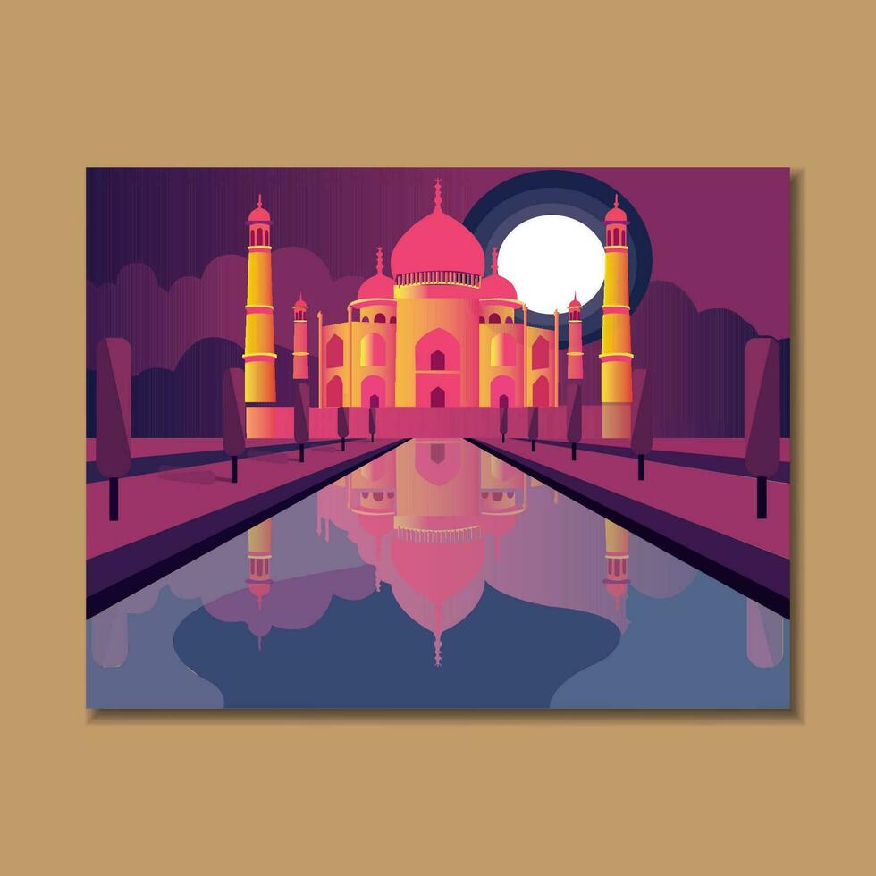 Modern design poster with colorful background of Taj Mahal in Agra, India. Vector illustration Pro Vector