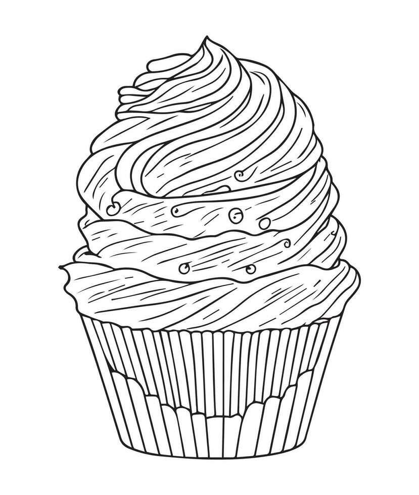 Cup Cake coloring page. Birthday Cup cake coloring page for kids and adults. mid content coloring page for amazon KDP. Coloring page of cup cake. vector