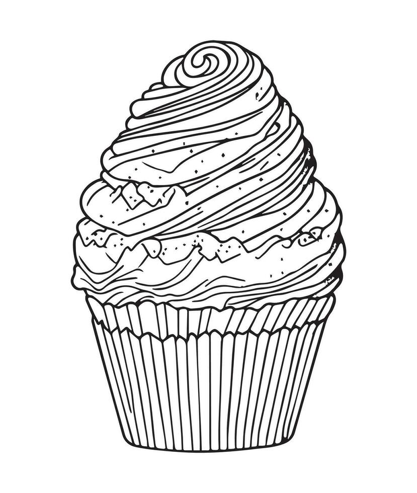 Cup Cake coloring page. Birthday Cup cake coloring page for kids and adults. mid content coloring page for amazon KDP. Coloring page of cup cake. vector