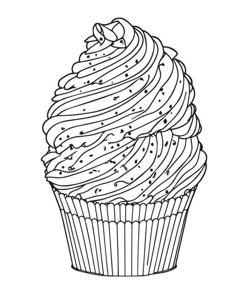 Cup Cake coloring page. Birthday Cup cake coloring page for kids and adults. mid content coloring page for amazon KDP. Coloring page of cup cake. vector