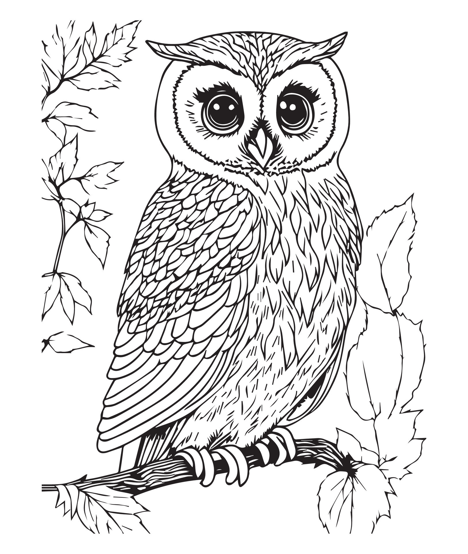 Owl coloring page. Cute Owl coloring page for kids and adults. mid
