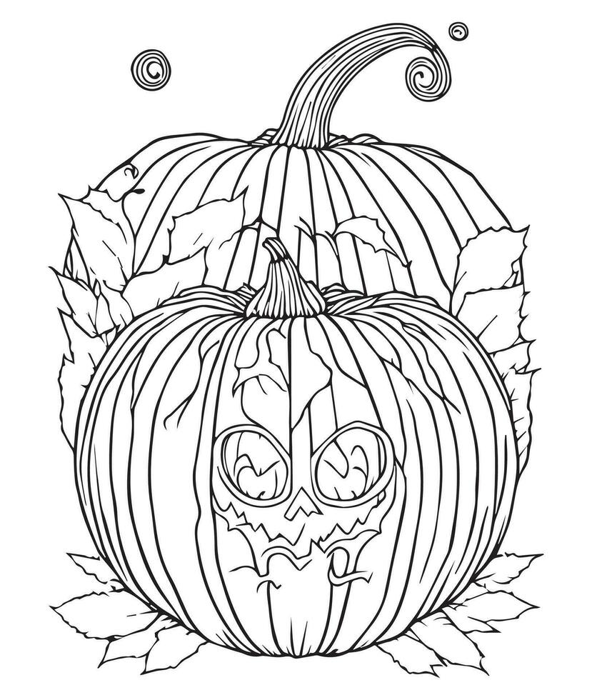 Halloween Pumpkin Coloring Pages. vegetable coloring page. pumpkin line art. vegetable line art vector