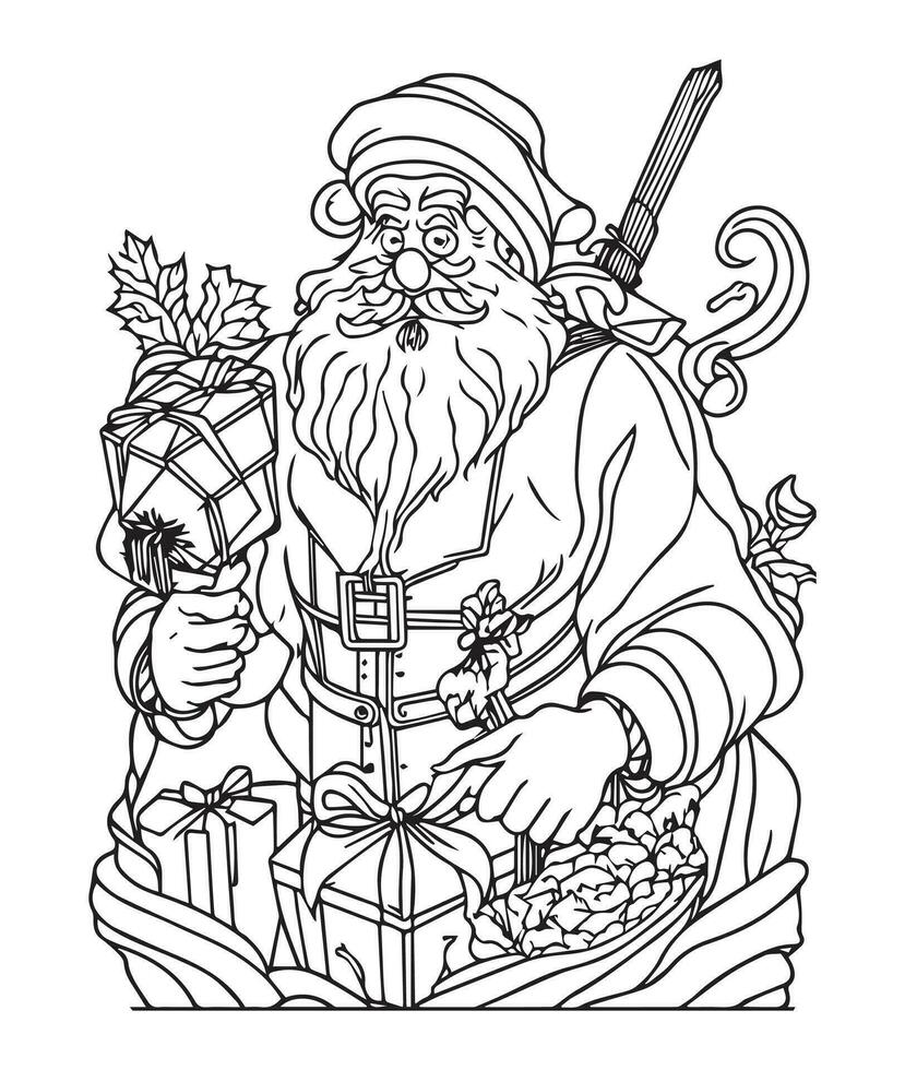 Santa Claus coloring page. Christmas coloring page. Santa clause outline clip art vector