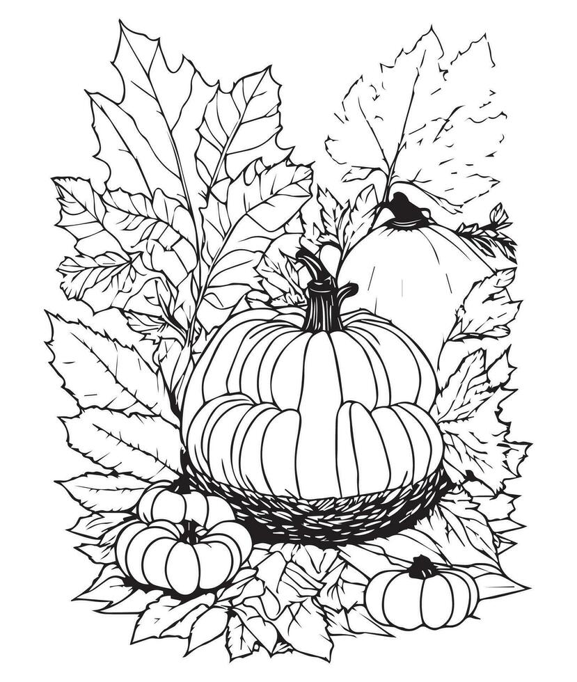 Halloween Pumpkin Coloring Pages.  vegetable coloring page. pumpkin line art. vegetable line art vector