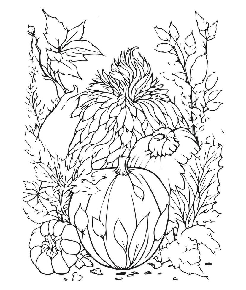 Halloween Pumpkin Coloring Pages.  vegetable coloring page. pumpkin line art. vegetable line art vector