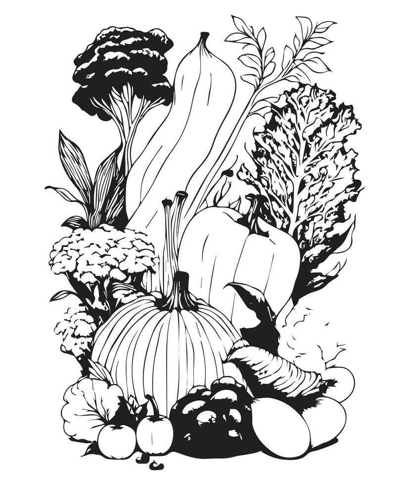 Víspera de Todos los Santos calabaza colorante paginas vegetal colorante página. calabaza línea Arte. vegetal línea Arte vector