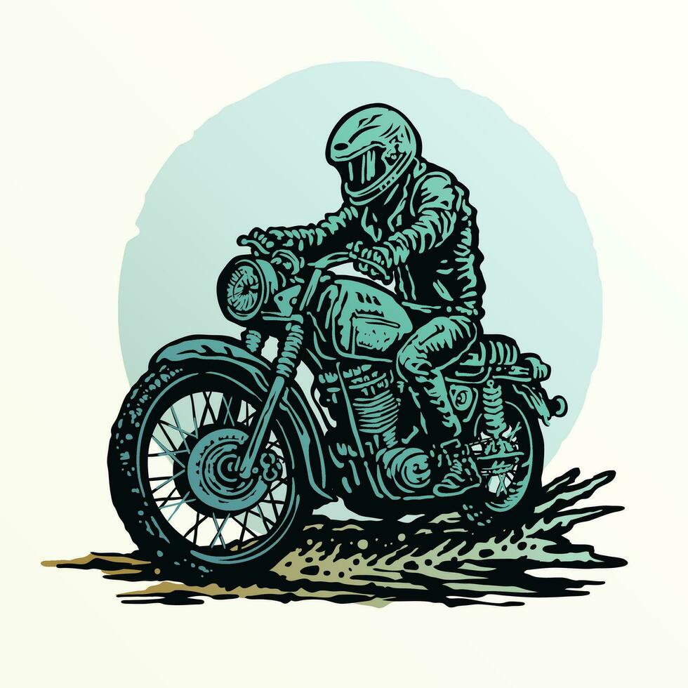 vistoso Clásico retro personalizado motocicleta paseo en el calle con un antiguo sello estilo ilustración vector