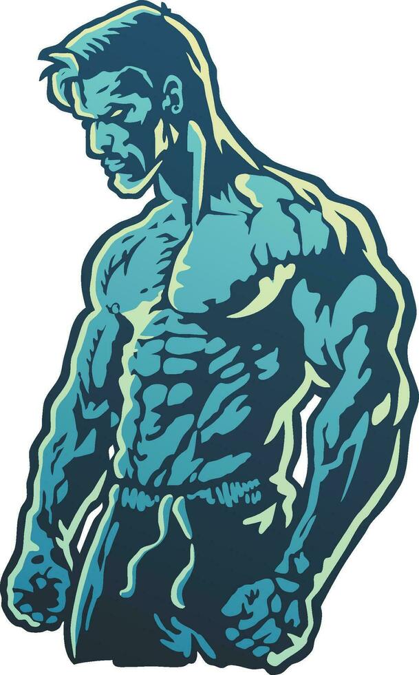 Mma fighter with a brave face and muscular body vector