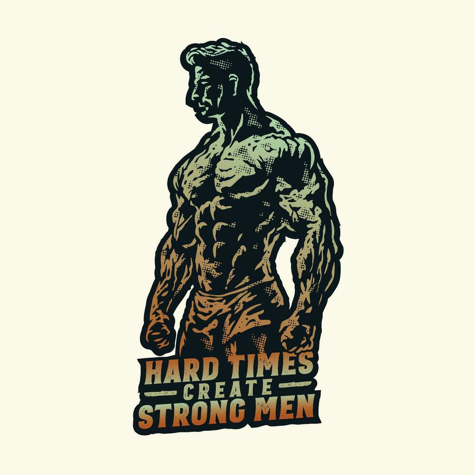 Colorful body builder muscle man grunge style isolated illustration vector