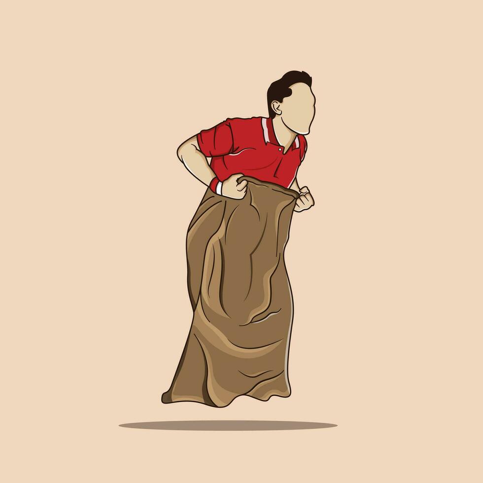 Sack Race Competition or Lomba Balap Karung at 17 august,Flat illustration, Cartoon illustration. vector