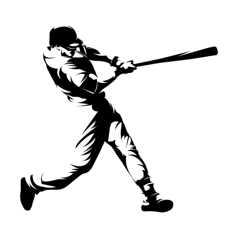 Male baseball player silhouettes on white background isolated. Silhouette of a male baseball player hitting the ball vector illustration