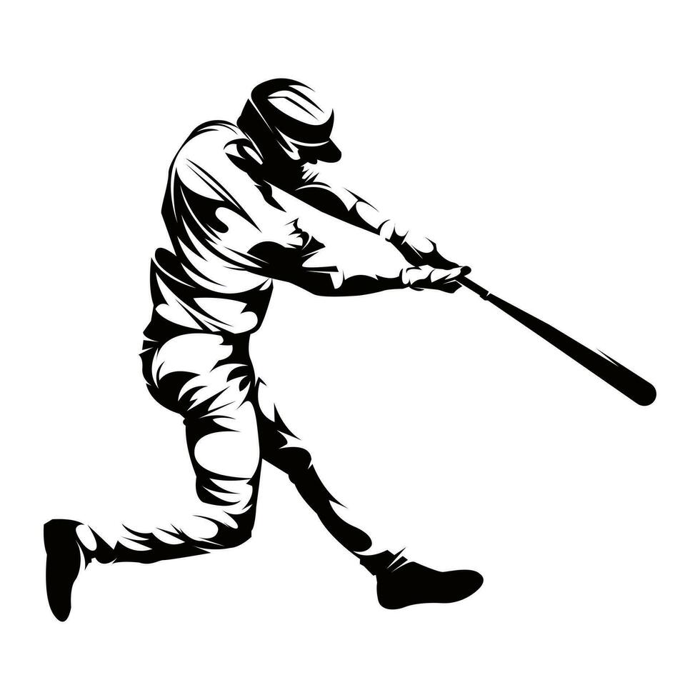 Male baseball player silhouettes on white background isolated. Silhouette of a male baseball player hitting the ball vector illustration