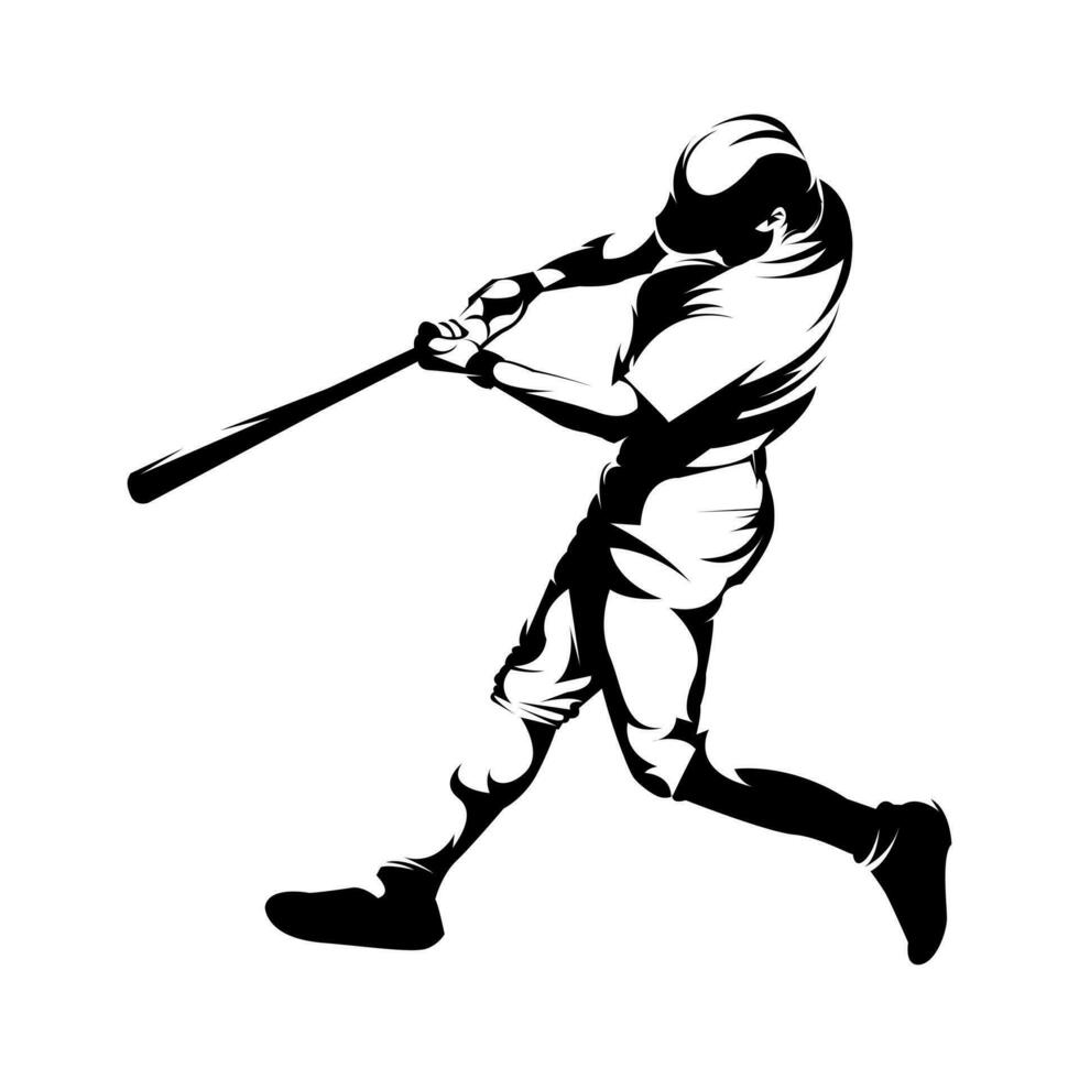 Male baseball player silhouettes on white background isolated. Silhouette of a male baseball player hitting the ball vector illustration