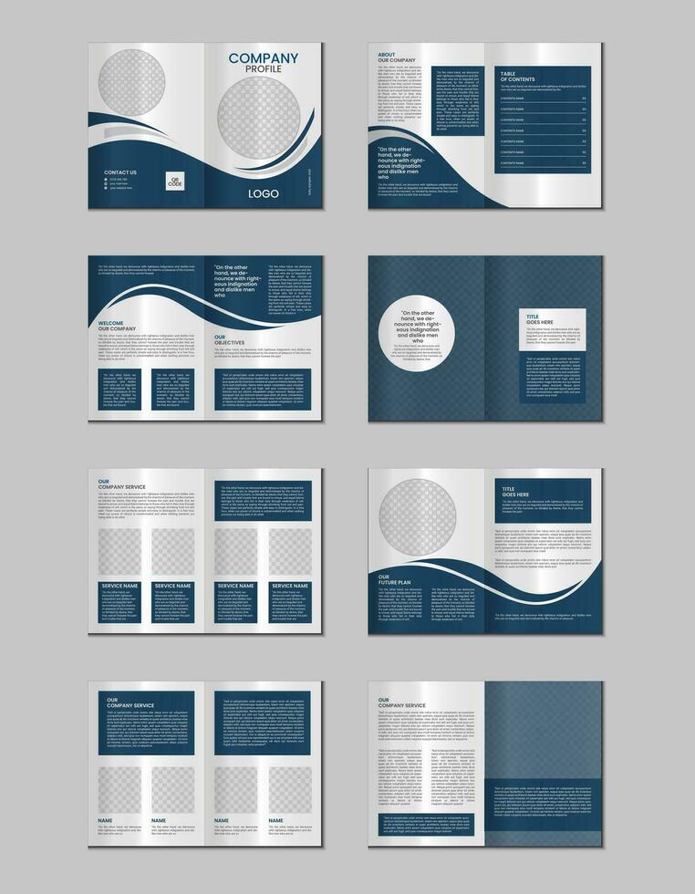Company profile, multipage brochure template, include cover page, vertical a4 format presentation, landing page, annual report, leaflet, magazine, catalog, trendy minimalist colorful geometric design vector