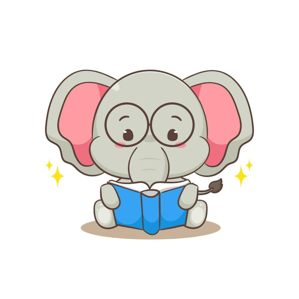 linda elefante dibujos animados personaje leyendo un libro. adorable animal concepto plano diseño. aislado blanco antecedentes. vector Arte ilustración.