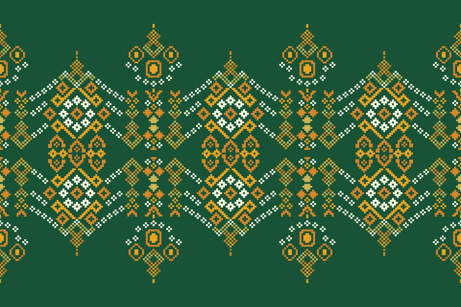 Ethnic geometric fabric pattern Cross Stitch.Ikat embroidery Ethnic oriental Pixel pattern green background. Abstract,vector,illustration. Texture,clothing,frame,decoration,motifs,silk wallpaper. vector