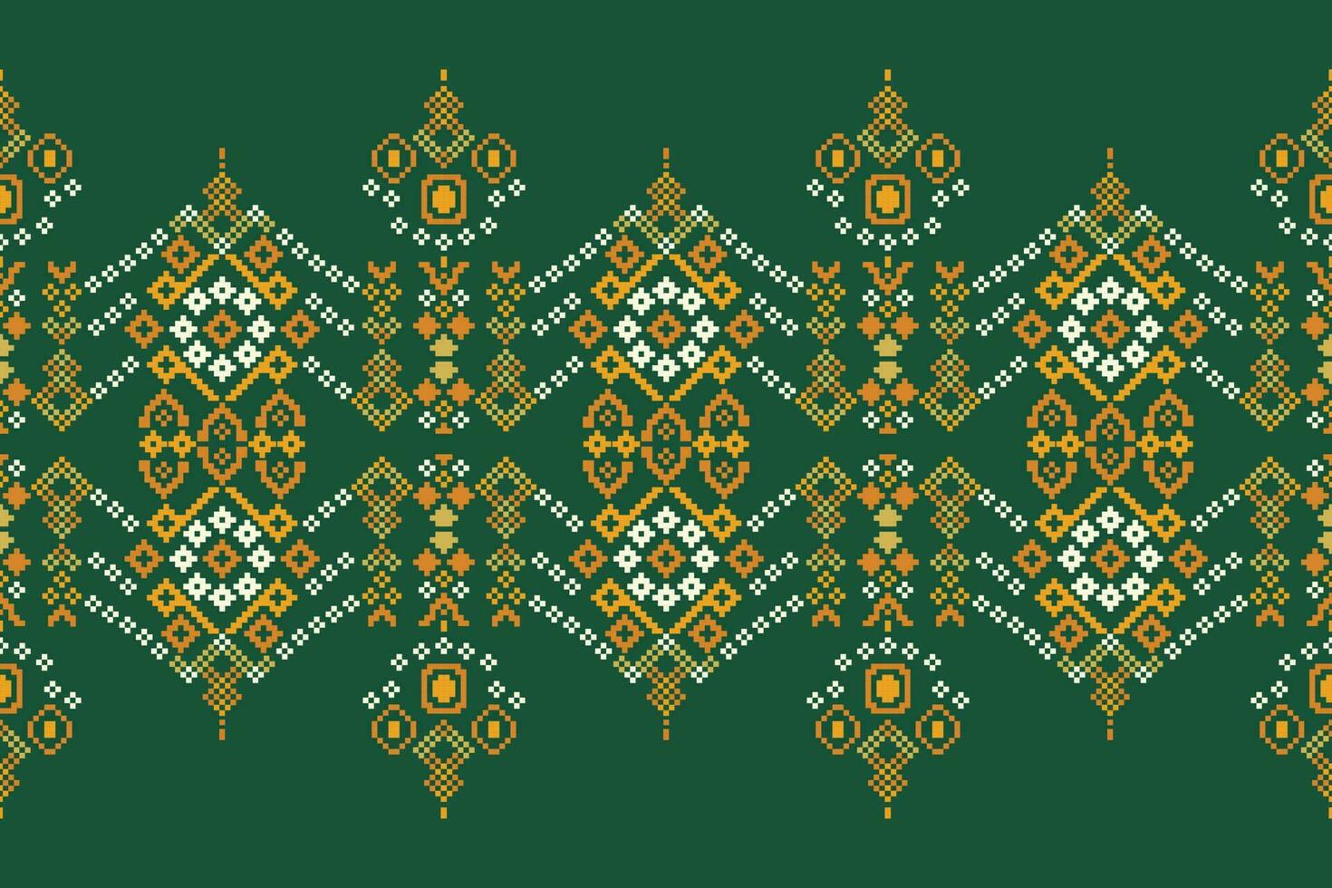 Ethnic geometric fabric pattern Cross Stitch.Ikat embroidery Ethnic oriental Pixel pattern green background. Abstract,vector,illustration. Texture,clothing,frame,decoration,motifs,silk wallpaper. vector