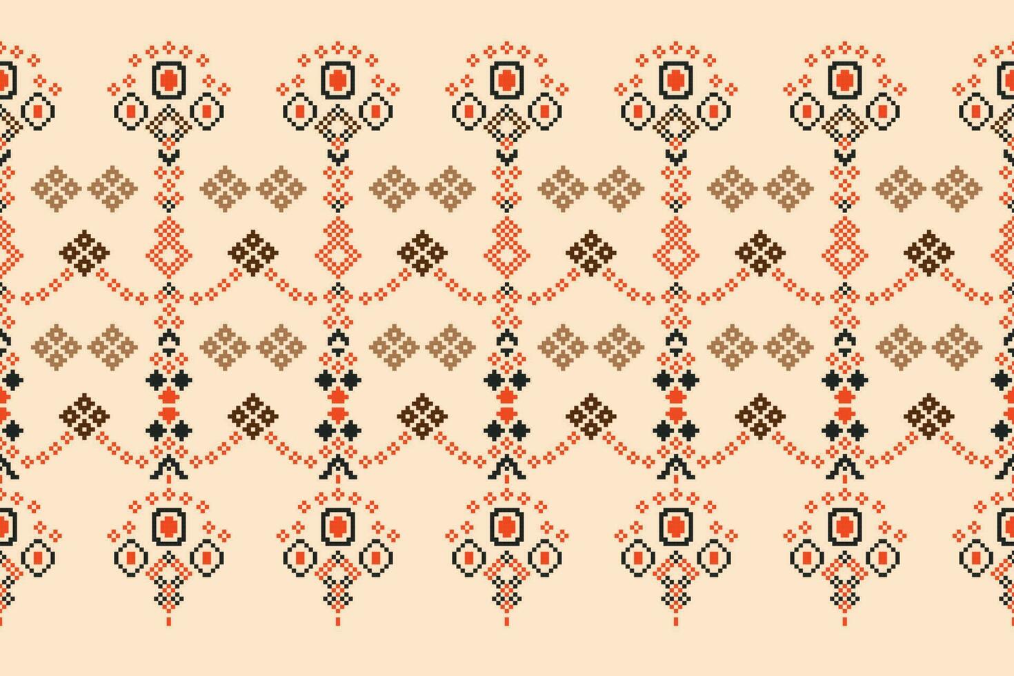 Ethnic geometric fabric pattern Cross Stitch.Ikat embroidery Ethnic oriental Pixel pattern brown cream background. Abstract,vector,illustration. Texture,frame,decoration,motifs,silk wallpaper. vector