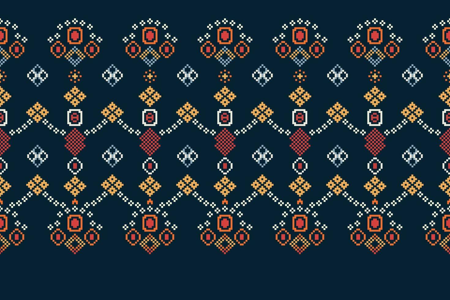 Ethnic geometric fabric pattern Cross Stitch.Ikat embroidery Ethnic oriental Pixel pattern navy blue background. Abstract,vector,illustration. Texture,clothing,frame,decoration,motifs,silk wallpaper. vector