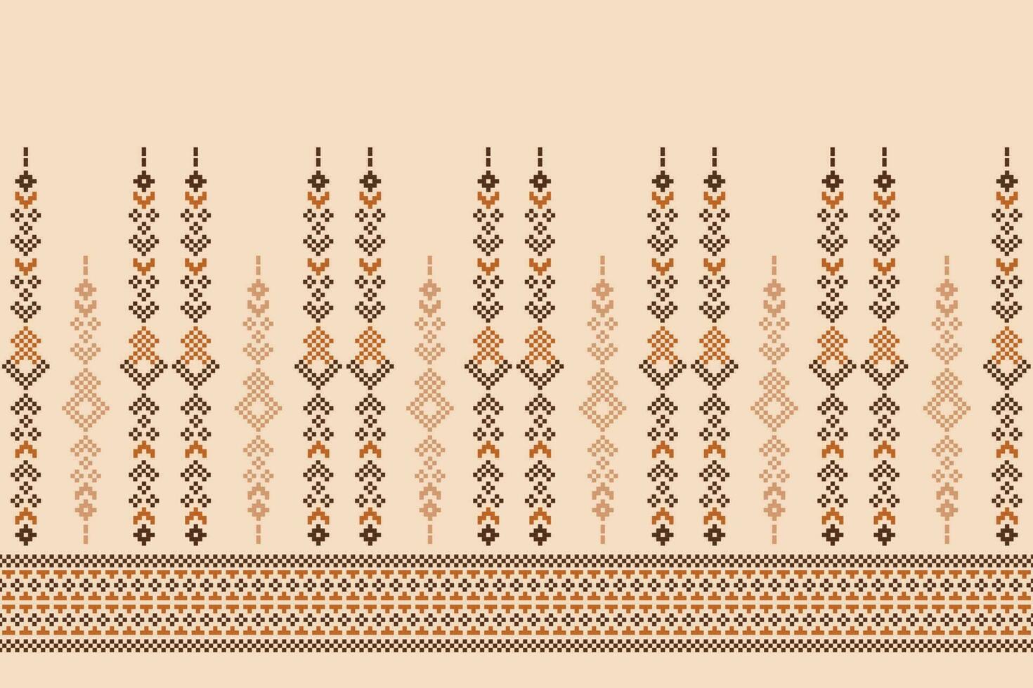 Ethnic geometric fabric pattern Cross Stitch.Ikat embroidery Ethnic oriental Pixel pattern brown cream background. Abstract,vector,illustration. Texture,frame,decoration,motifs,silk wallpaper. vector