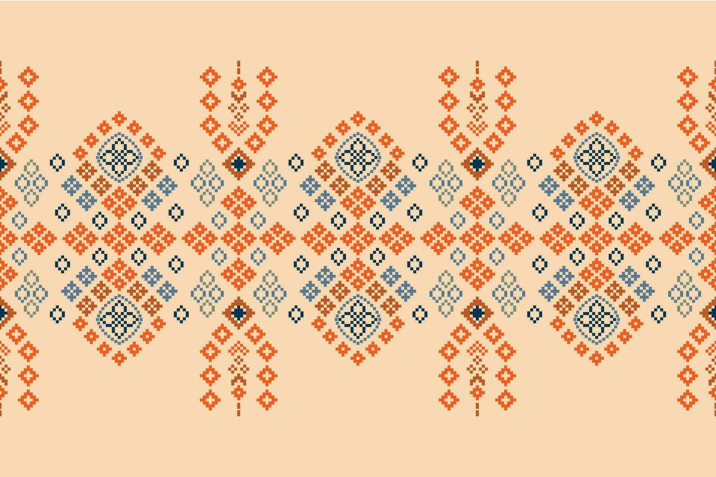 Ethnic geometric fabric pattern Cross Stitch.Ikat embroidery Ethnic oriental Pixel pattern brown cream background. Abstract,vector,illustration. Texture,frame,decoration,motifs,silk wallpaper. vector