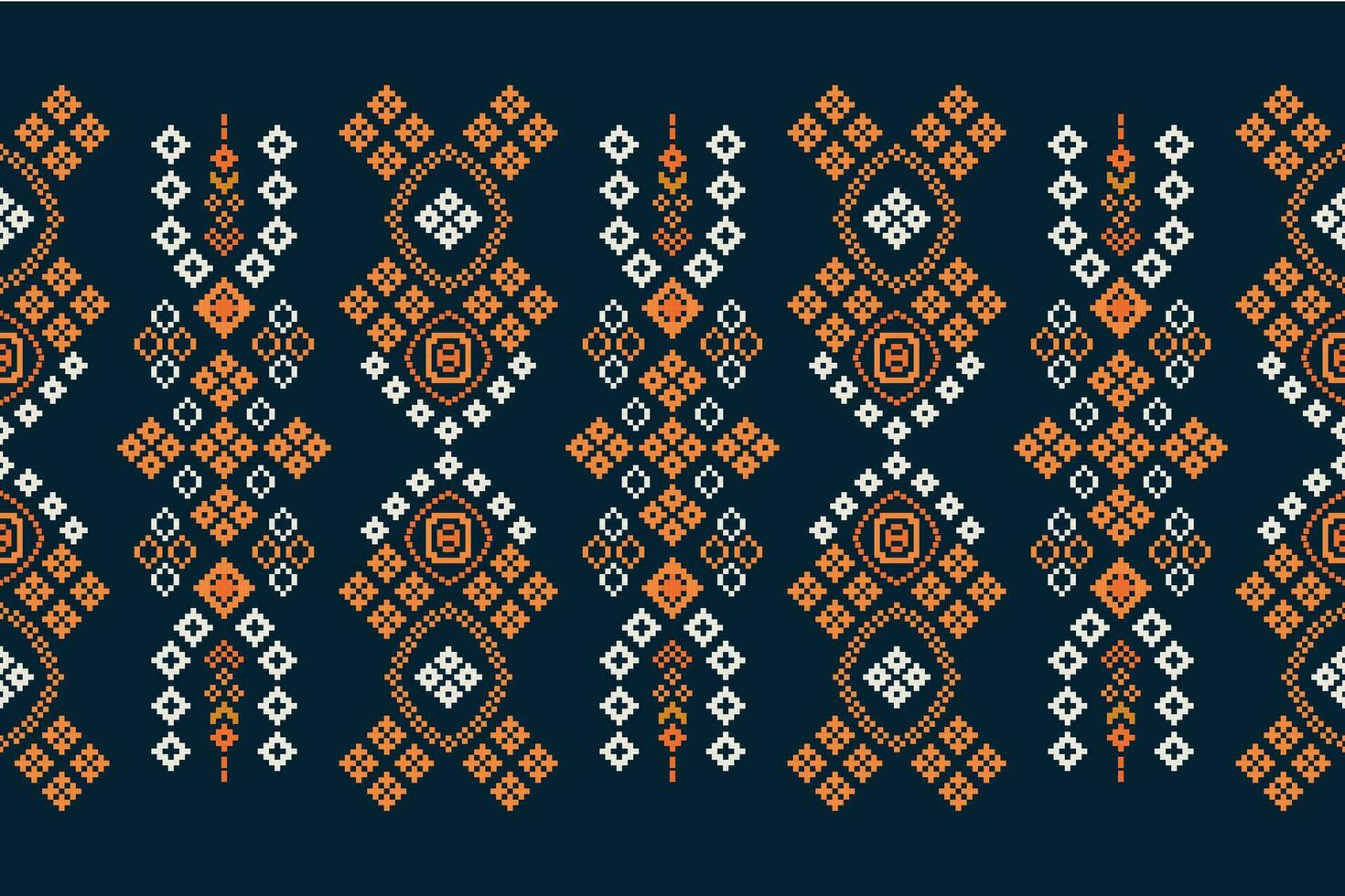 Ethnic geometric fabric pattern Cross Stitch.Ikat embroidery Ethnic oriental Pixel pattern navy blue background. Abstract,vector,illustration. Texture,clothing,frame,decoration,motifs,silk wallpaper. vector