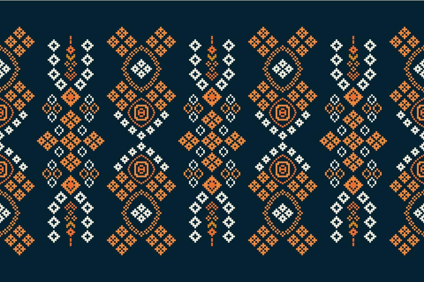 Ethnic geometric fabric pattern Cross Stitch.Ikat embroidery Ethnic oriental Pixel pattern navy blue background. Abstract,vector,illustration. Texture,clothing,frame,decoration,motifs,silk wallpaper. vector