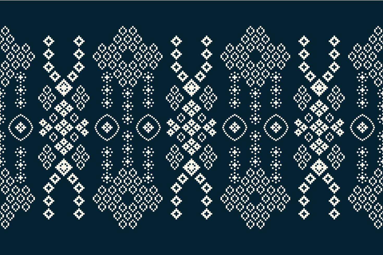 Ethnic geometric fabric pattern Cross Stitch.Ikat embroidery Ethnic oriental Pixel pattern navy blue background. Abstract,vector,illustration. Texture,clothing,frame,decoration,motifs,silk wallpaper. vector