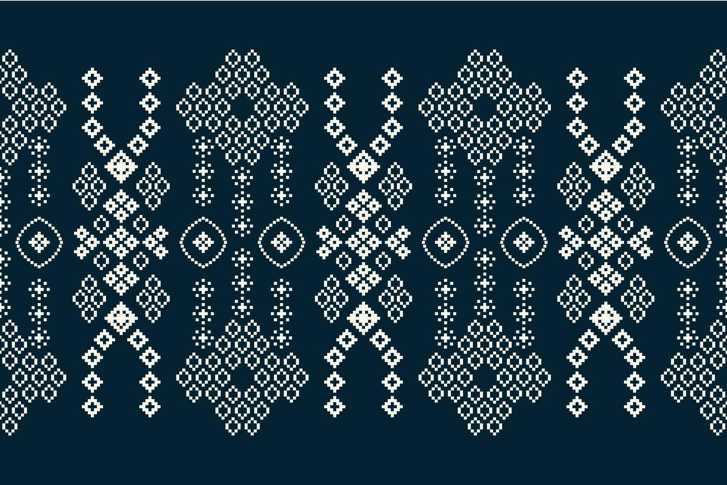 Ethnic geometric fabric pattern Cross Stitch.Ikat embroidery Ethnic oriental Pixel pattern navy blue background. Abstract,vector,illustration. Texture,clothing,frame,decoration,motifs,silk wallpaper. vector