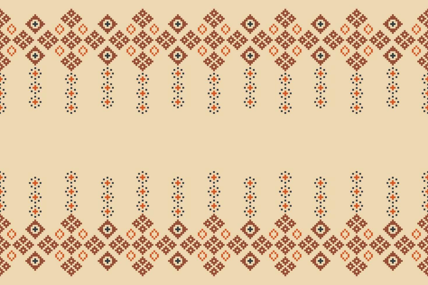 Ethnic geometric fabric pattern Cross Stitch.Ikat embroidery Ethnic oriental Pixel pattern brown cream background. Abstract,vector,illustration. Texture,frame,decoration,motifs,silk wallpaper. vector