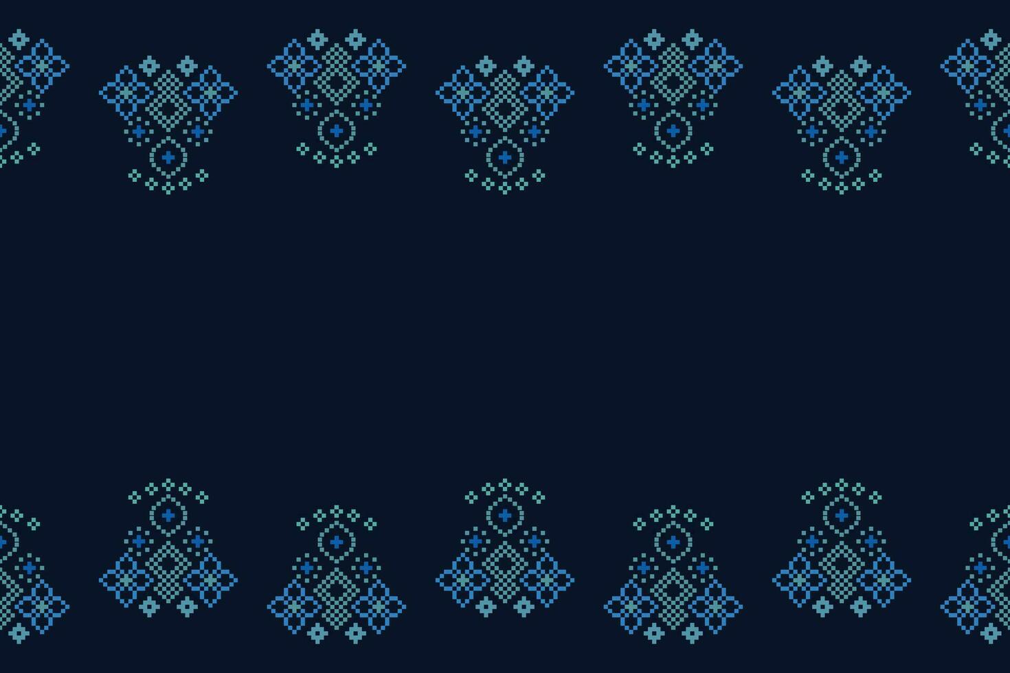 Ethnic geometric fabric pattern Cross Stitch.Ikat embroidery Ethnic oriental Pixel pattern navy blue background. Abstract,vector,illustration. Texture,clothing,frame,decoration,motifs,silk wallpaper. vector