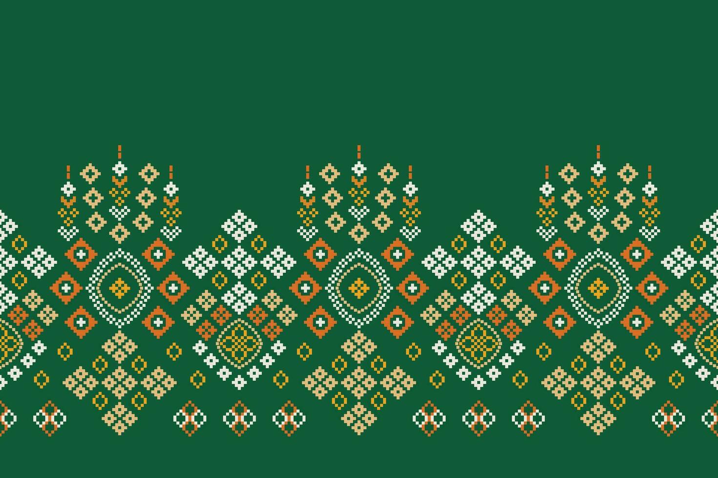 Ethnic geometric fabric pattern Cross Stitch.Ikat embroidery Ethnic oriental Pixel pattern green background. Abstract,vector,illustration. Texture,clothing,frame,decoration,motifs,silk wallpaper. vector