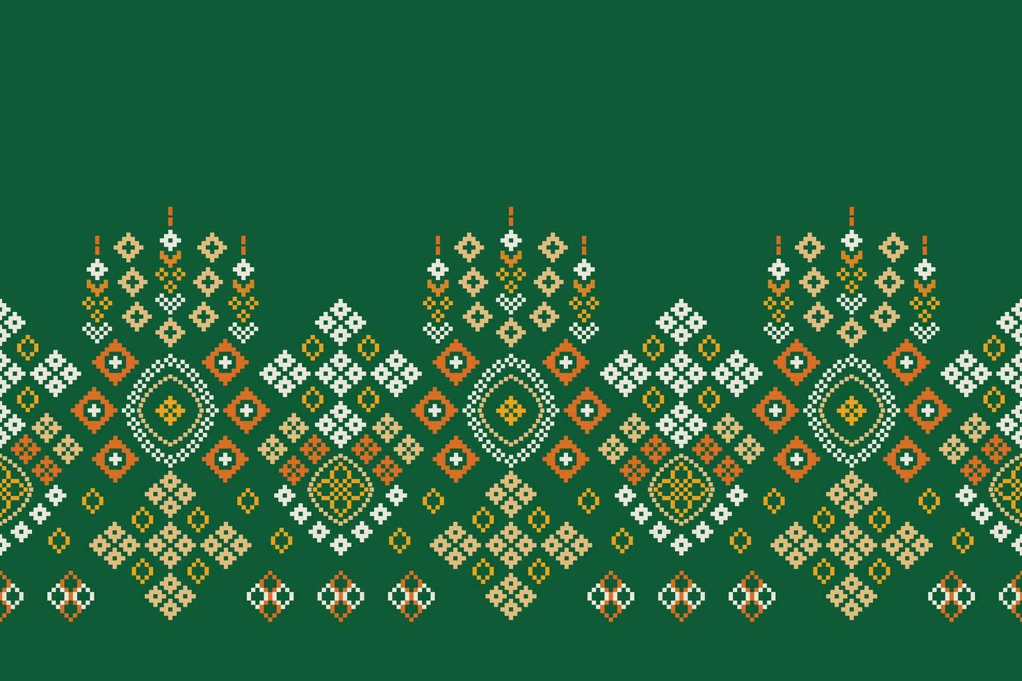 Ethnic geometric fabric pattern Cross Stitch.Ikat embroidery Ethnic oriental Pixel pattern green background. Abstract,vector,illustration. Texture,clothing,frame,decoration,motifs,silk wallpaper. vector