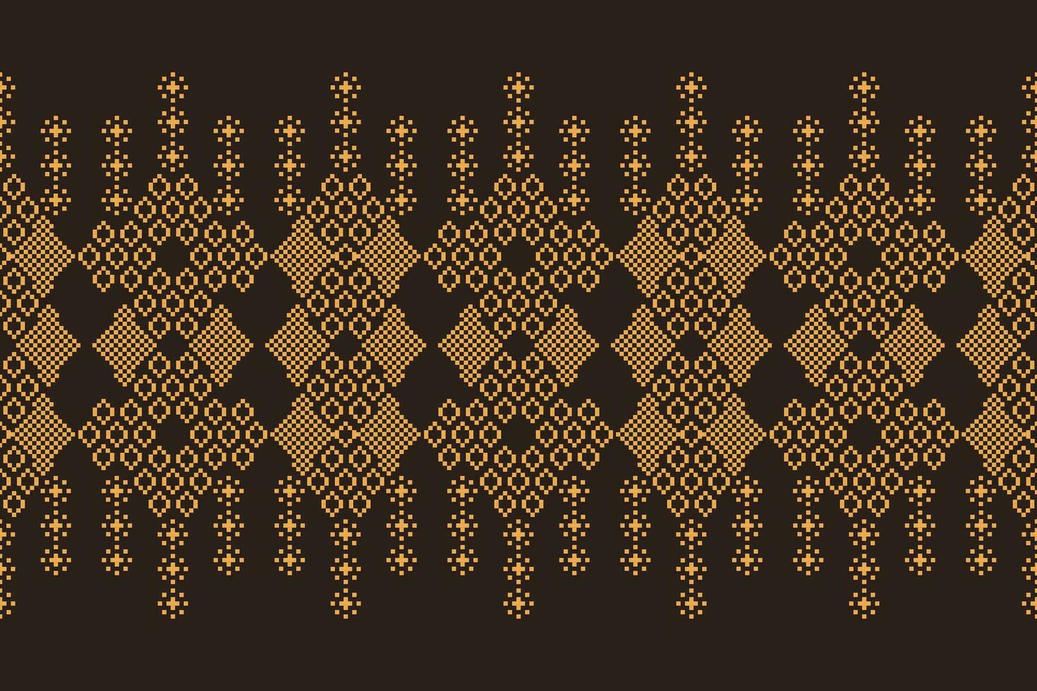 Ethnic geometric fabric pattern Cross Stitch.Ikat embroidery Ethnic oriental Pixel pattern brown background. Abstract,vector,illustration. Texture,clothing,scarf,decoration,motifs,silk wallpaper. vector