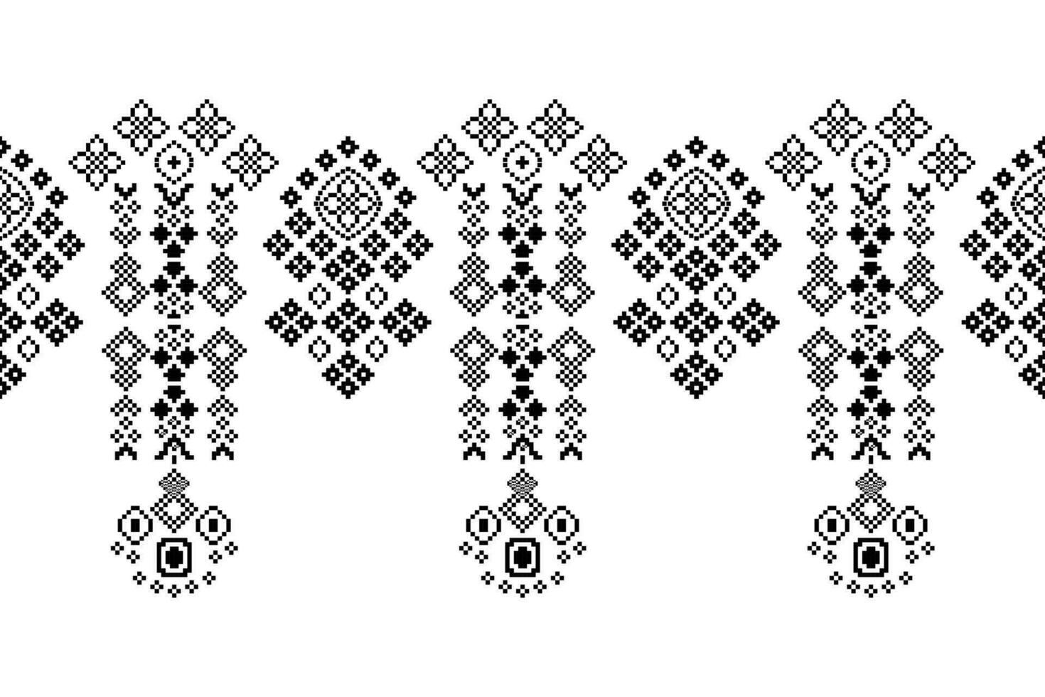 Ethnic geometric fabric pattern Cross Stitch.Ikat embroidery Ethnic oriental Pixel black white background. Abstract,vector,illustration. Texture,clothing,frame,decoration,motifs,silk wallpaper. vector