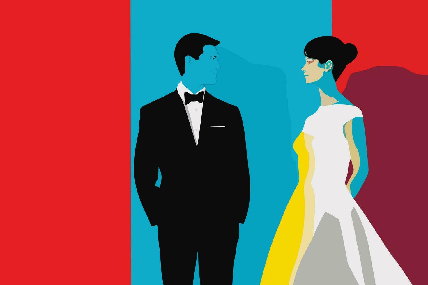 wedding couple pop art vector illustration, colorful art of a wedding couple