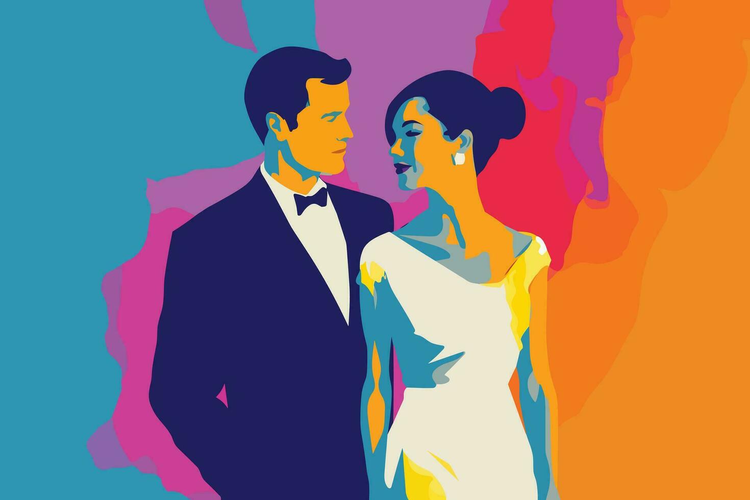 wedding couple pop art vector illustration, colorful art of a wedding couple