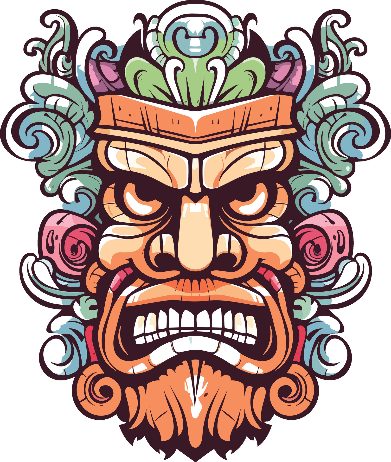 tiki festival, tiki man vector illustration, tiki man art for tshirt